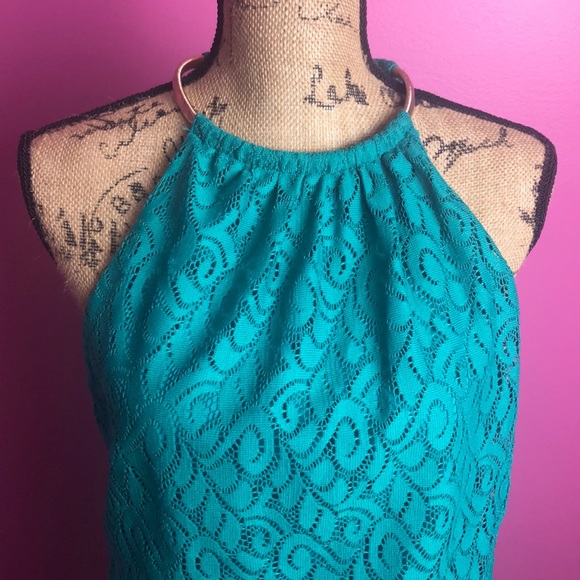 Bisou Bisou teal floor length halter dress - Picture 2 of 8